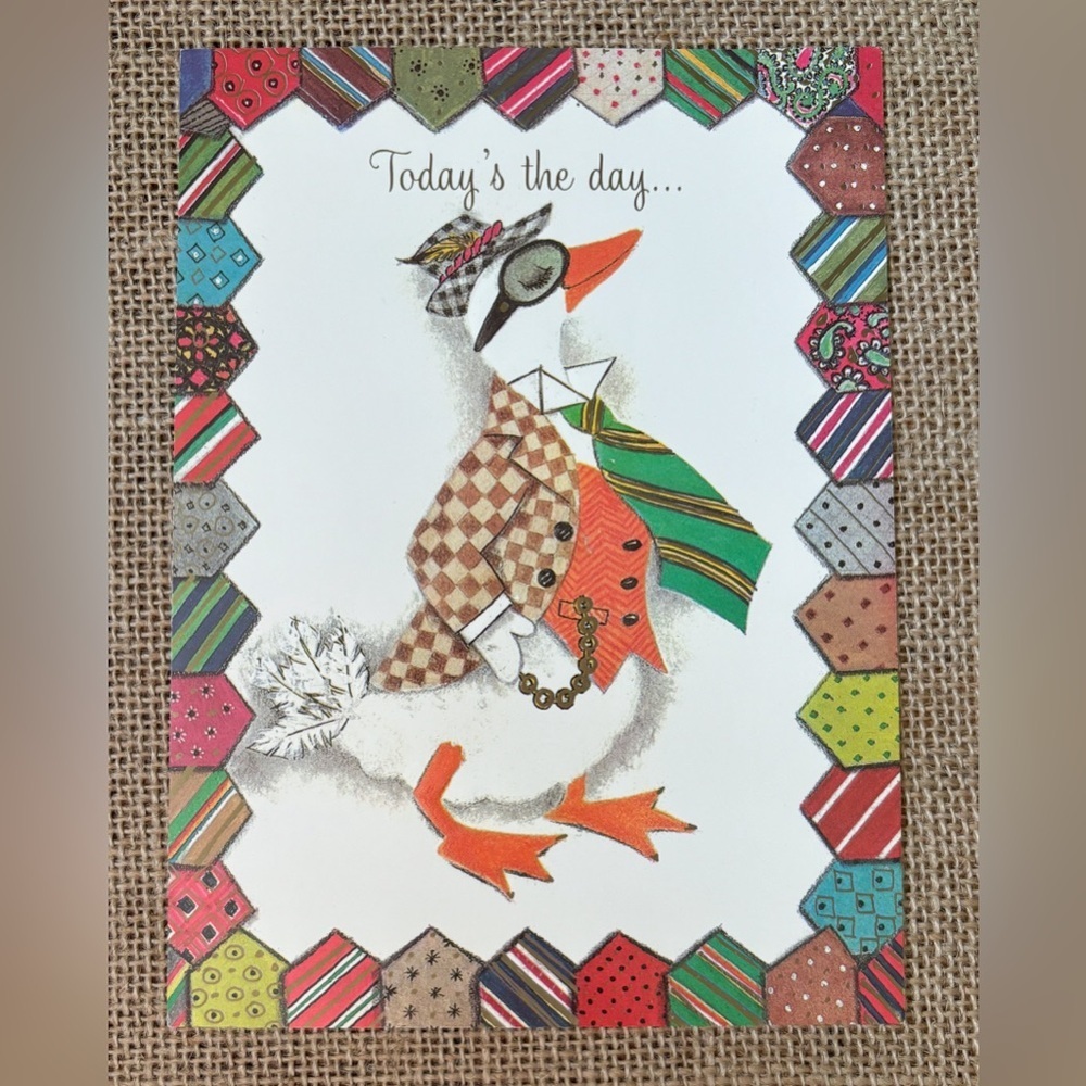 Vintage Gentleman Duck Birthday Card Necktie Border Anthropomorphic Kitsch Fun